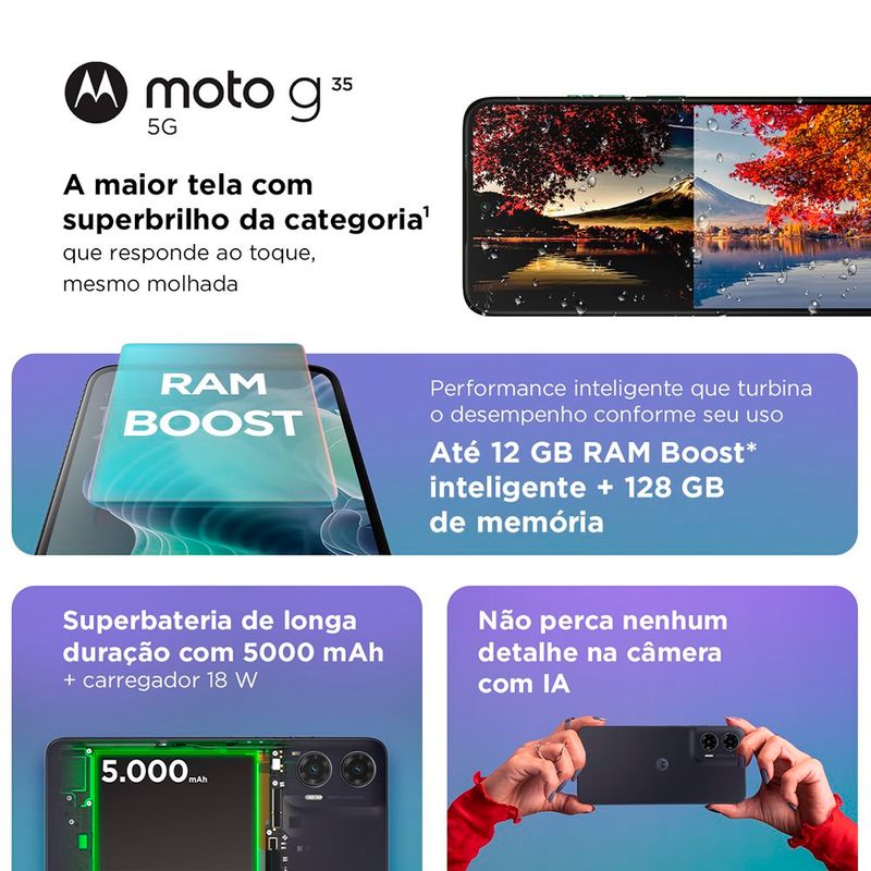 smartphone motorola g35 5g 128gb verde tela 6.7" câmera 50mp 4gb ram