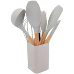 kit utensílios para cozinha wellmix silicone 7 peças com cabo de madeira wx13977 (mp)