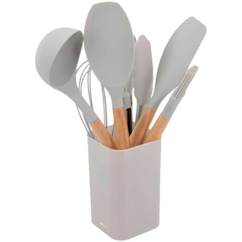kit utensílios para cozinha wellmix silicone 7 peças com cabo de madeira wx13977 (mp)