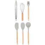 kit utensílios para cozinha wellmix silicone 7 peças com cabo de madeira wx13977 (mp)