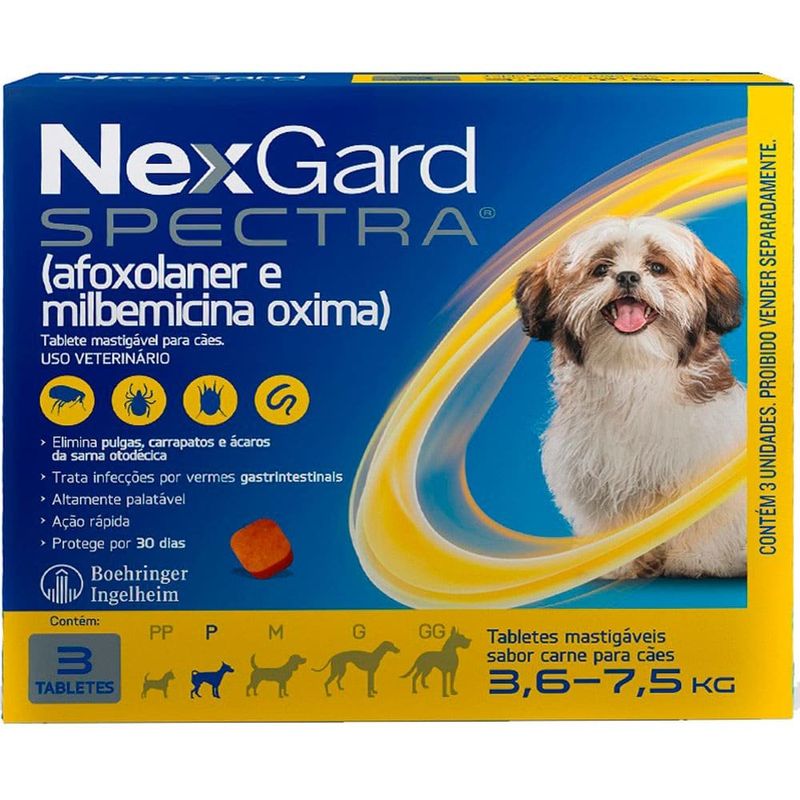 antipulgas e carrapatos nexgard para cães 3 tabletes 3,6 a 7,5kg (mp)