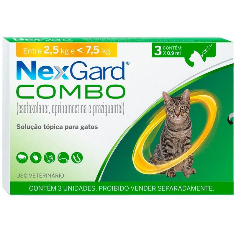 antipulgas e carrapatos nexgard para gatos 3 unidades 2,5 a 7,5kg (mp)