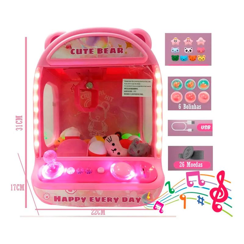 mini maquina de pegar urso toys rosa (mp)