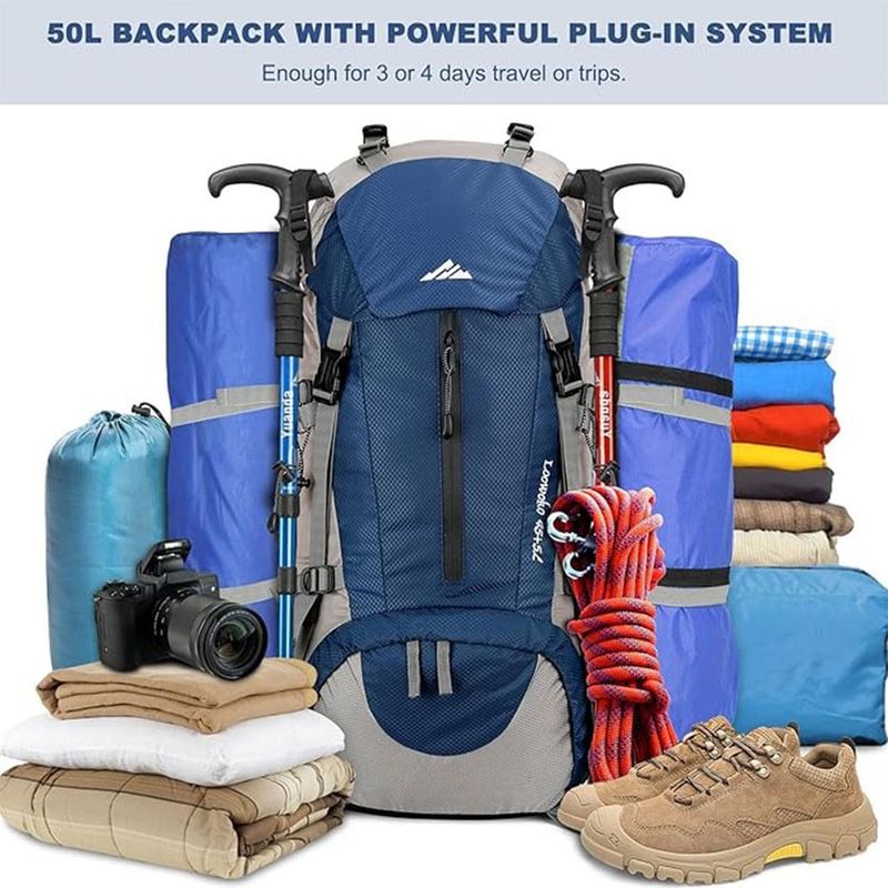 mochila loowoko para caminhada 50 litros preto a-bi