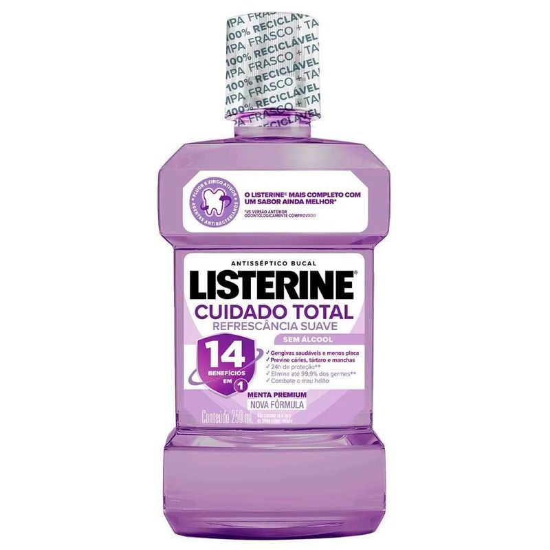 antissépitico bucal listerine cuidado total sem álcool 250ml