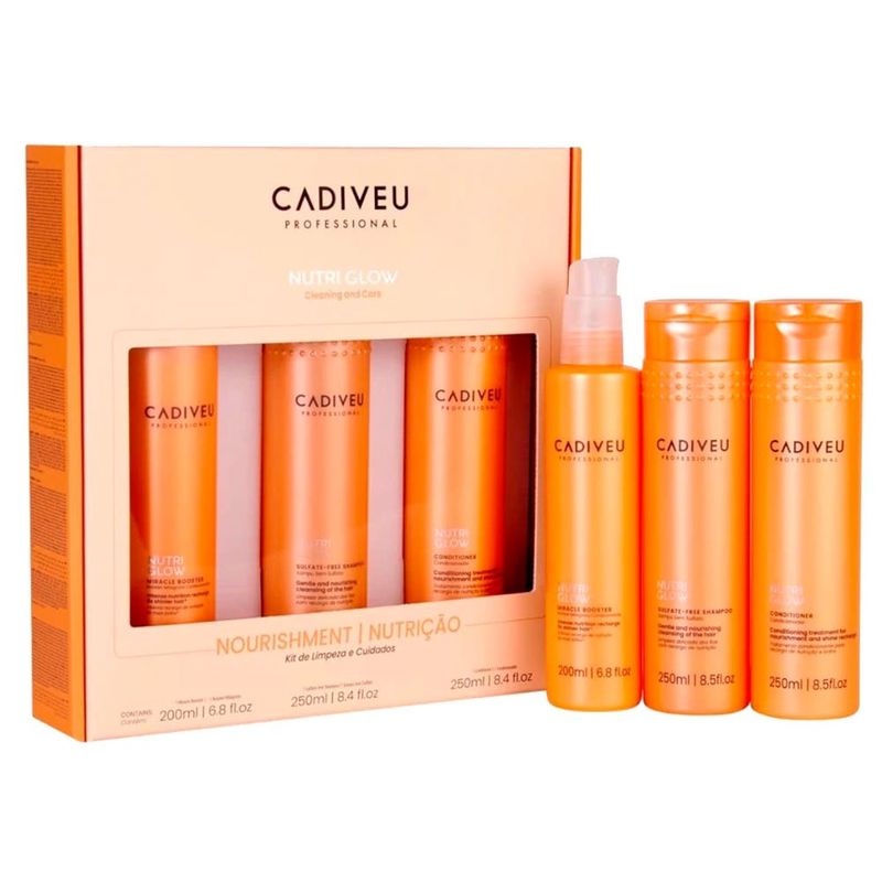 kit profissional shampoo condicionador e booster cadiveu nutri glow (mp)