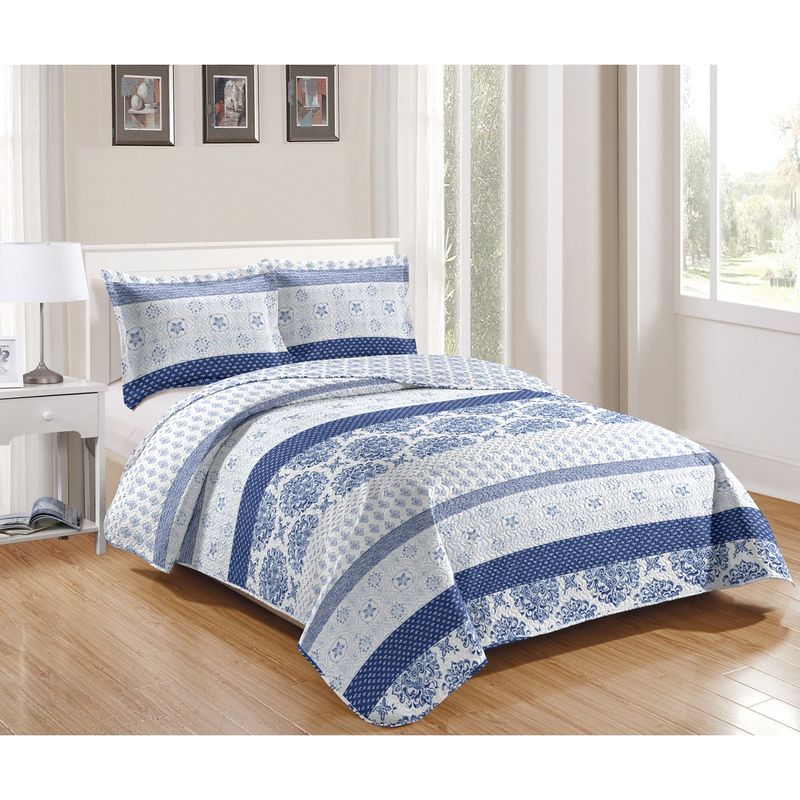 kit colcha casal rozac 3 peças bouti azulejo portugues (mp)