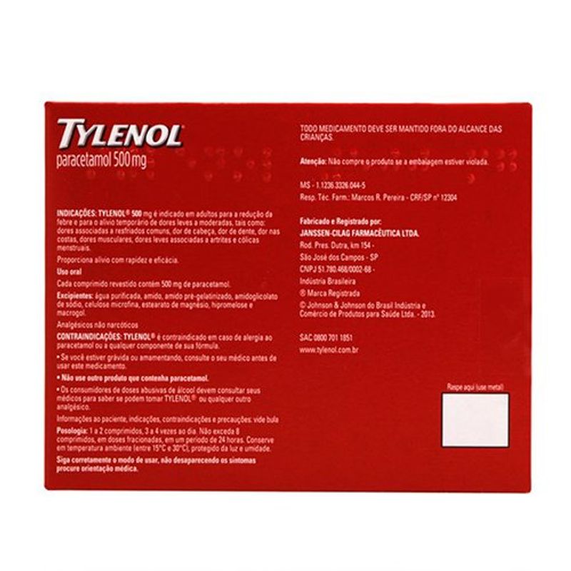 tylenol 500mg 20 comprimidos