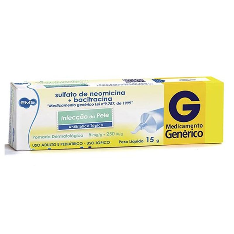 sulfato de neomicina + bacitracina zinica 5mg/g+250ui/g pomada 15g ems