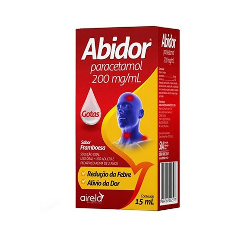 abidor 200mg/ml adulto e pediátrico fr gotas 15ml paracetamol airela