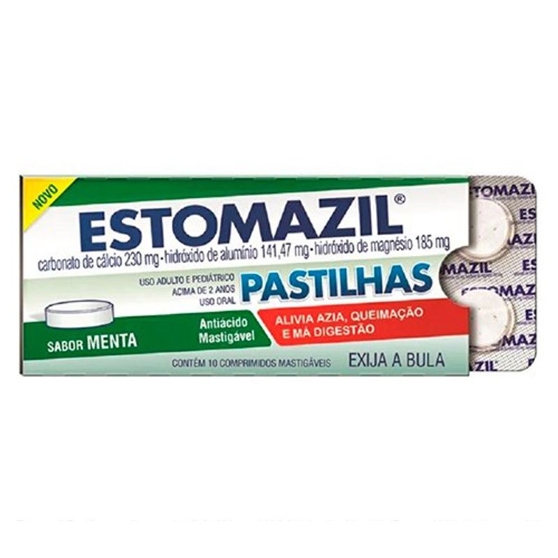 estomazil 10 pastilhas mastigáveis 230+185+185mg sabor menta
