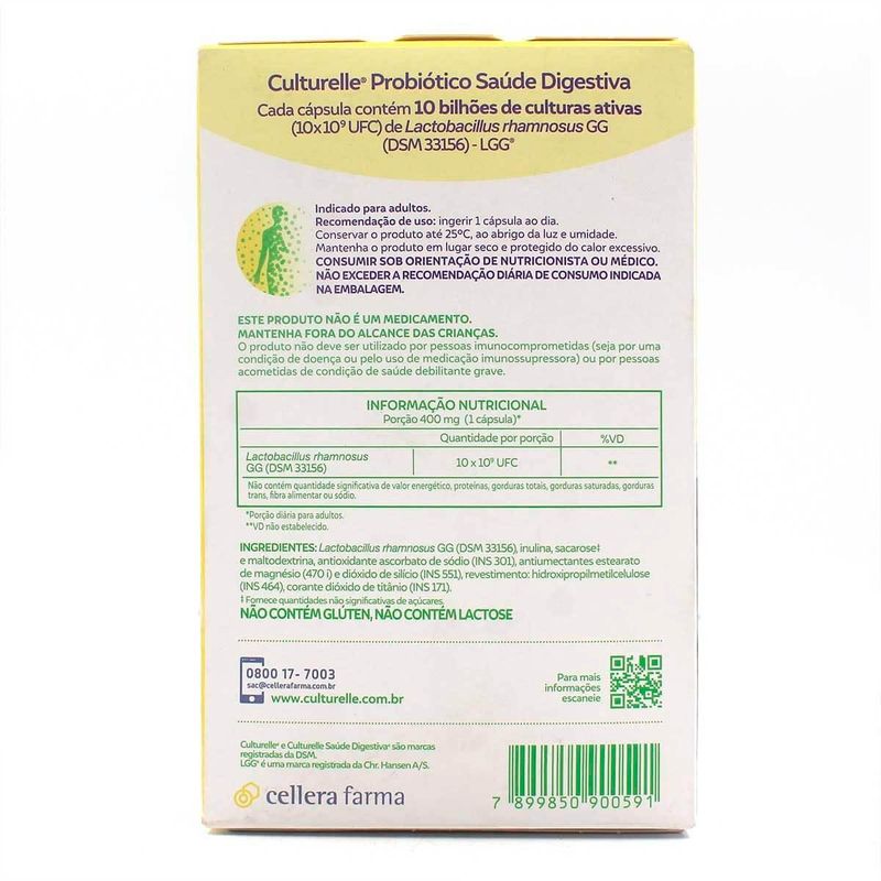 culturelle probiótico saúde digetiva 30 cápsulas