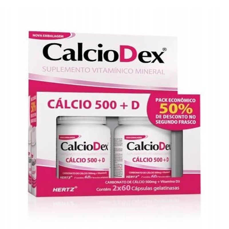 calciodex cálcio 500 + vitamina d3 kit com 120 cápsulas