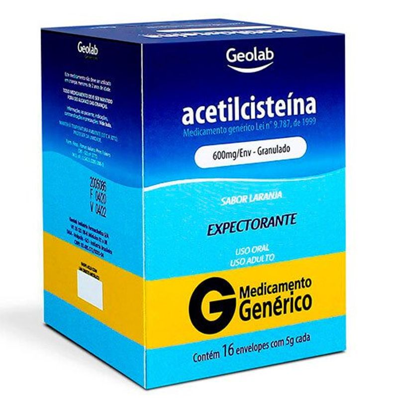 acetilcisteína 600mg 16 envelopes geolab genérico