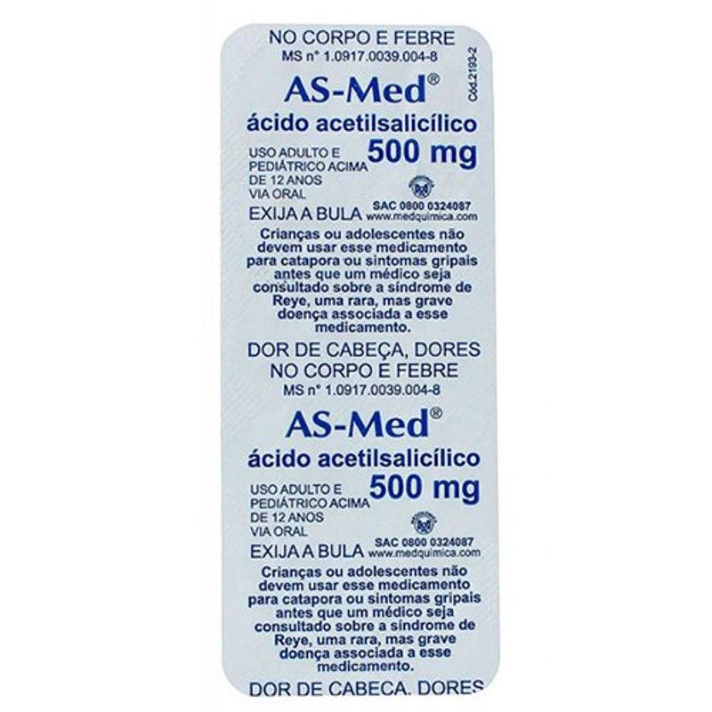 as-med 500mg cartela 10 comprimidos