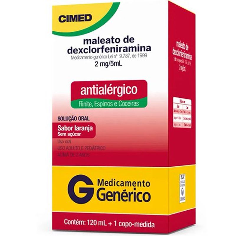 maleato de dexclorfeniramina 0,4mg/ml solução oral 120ml cimed genérico