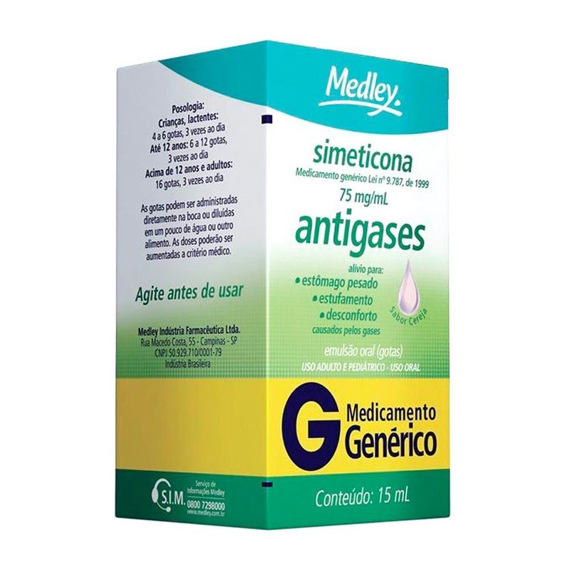 simeticona 75mg/ml emulsão oral gotas 15ml- medley