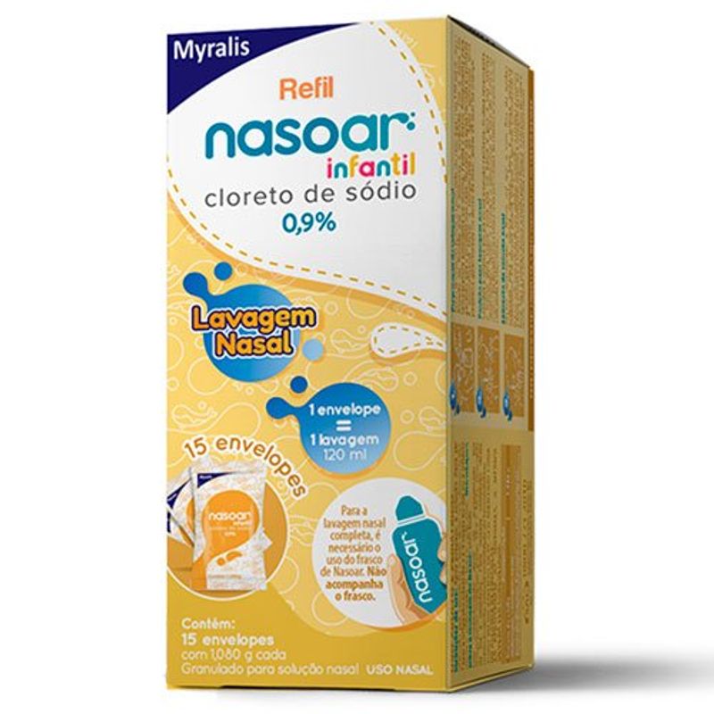 nasoar infantil 0,9% solução nasal refil 15 envelopes myralis