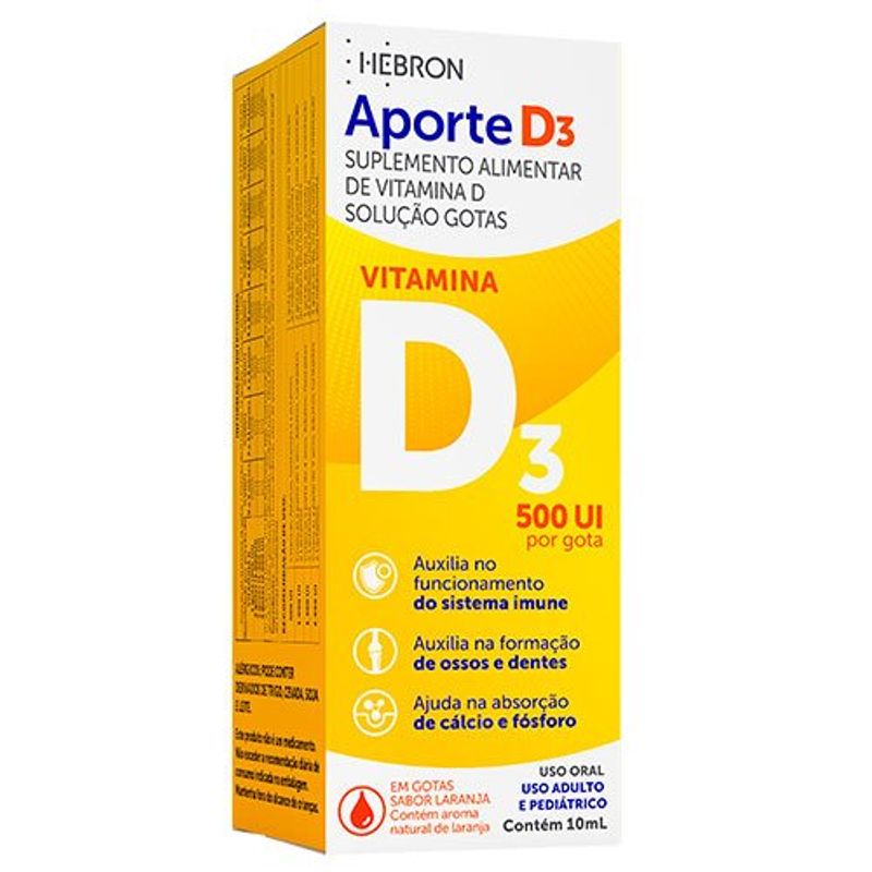 aporte d3 solução oral gotas 500ui 10ml hebron