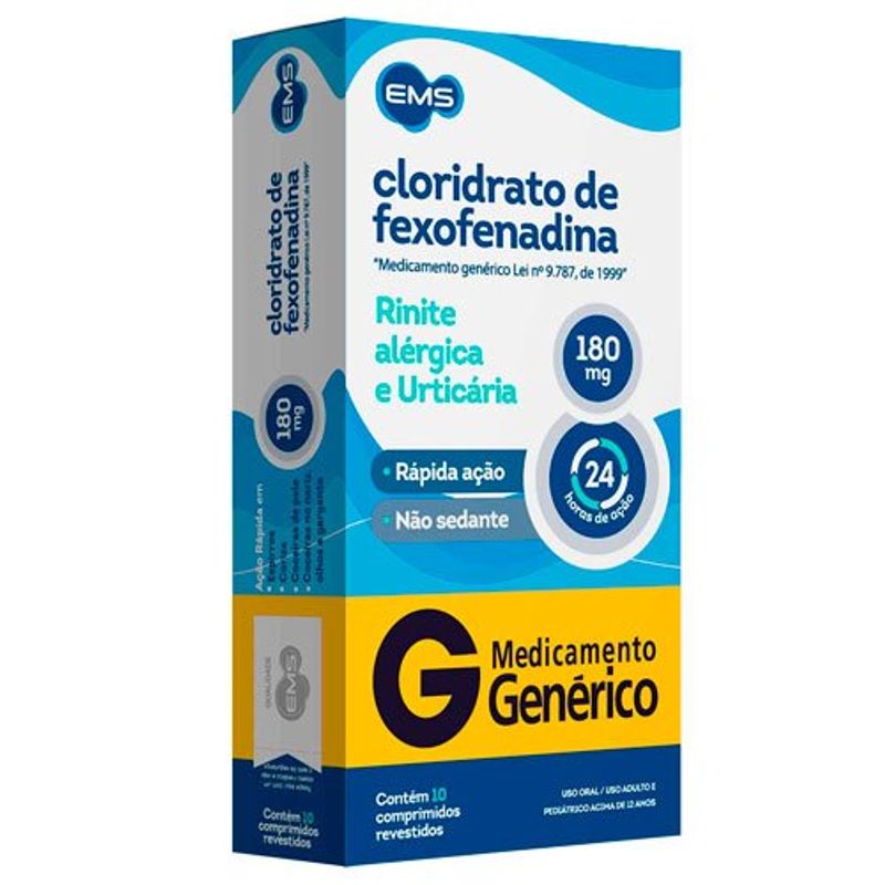 cloridrato de fexofenadina 180mg 10 comprimidos revestidos ems