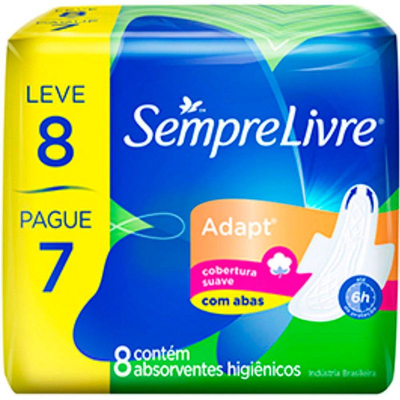 absorvente sempre livre especial com abas adapt suave leve 8 pague 7