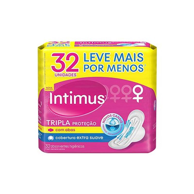 absorvente intimus gel tripla proteção suave com abas 32 unidades