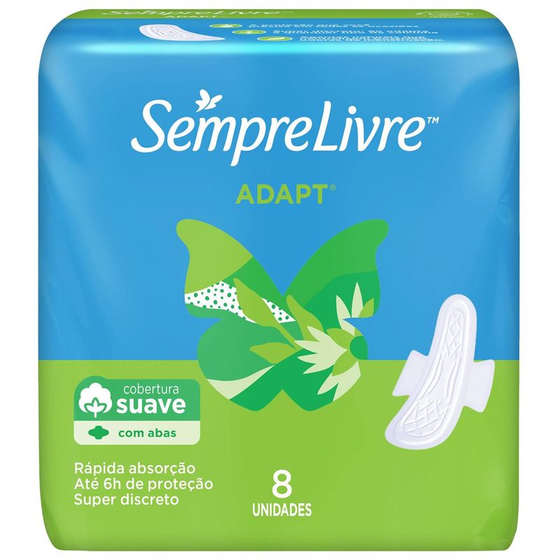 absorvente sempre livre especial adapt cobertura suave com aba 8 unidades