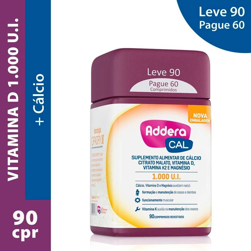 addera cal 1.000ui 90 comprimidos revestidos mantecorp