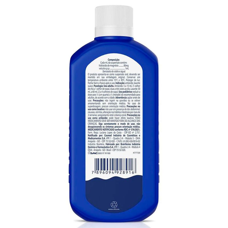 estomazil leite de magnésia 8% suspensão 300ml cosmed