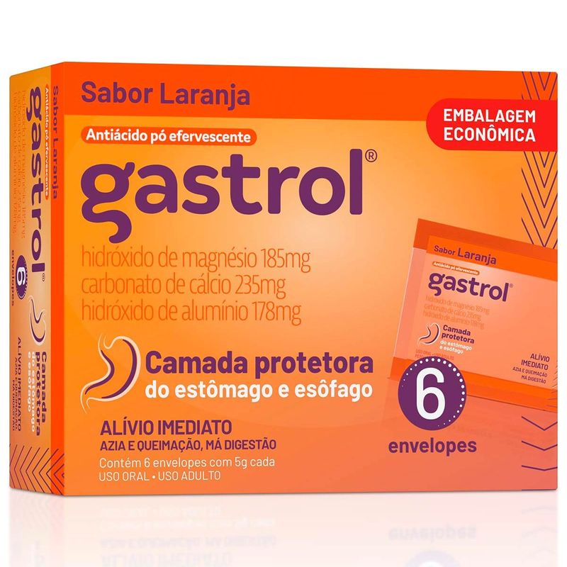 gastrol 185+235+178mg pó efervescente 6 envelopes sabor laranja brainfarma