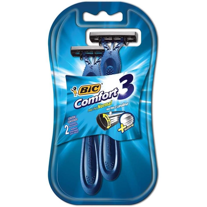 barbeador bic comfort 3 cabeca movel pele normal 2 unidades
