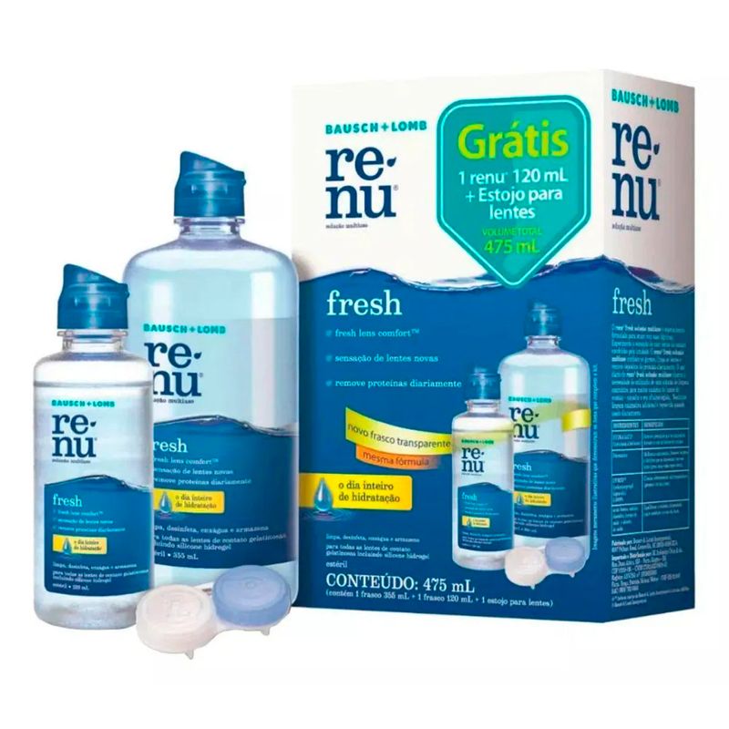 kit renu fresh solução para lentes de contato 355 + 120ml + estojo bausch& lomb
