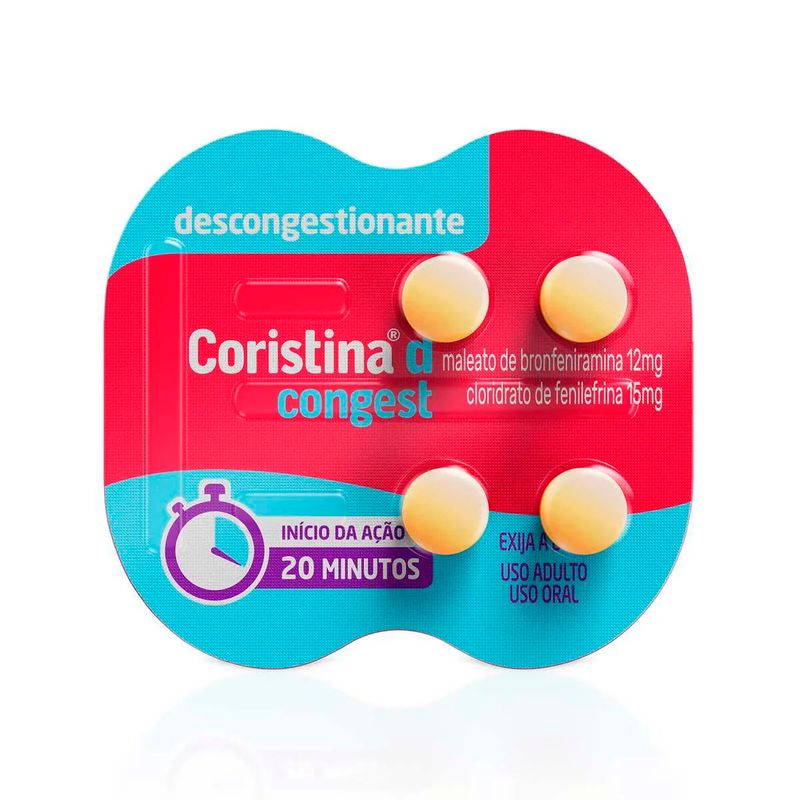 coristina d congest 12+15mg 4 comprimidos de liberação prolongada mantecorp