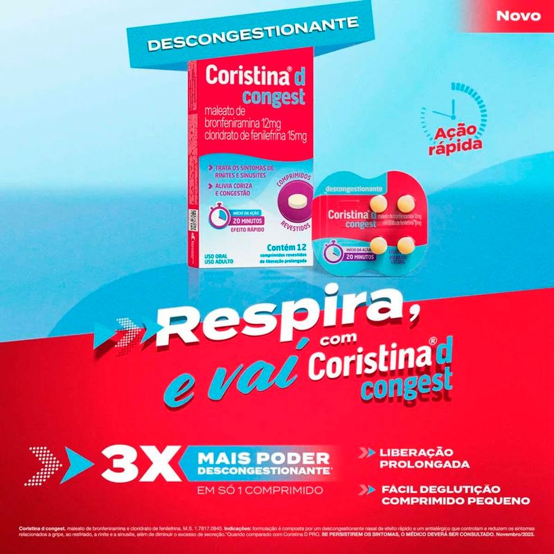 coristina d congest 12+15mg 4 comprimidos de liberação prolongada mantecorp