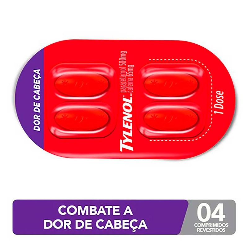 tylenol dor de cabeça 500+65mg 4 comprimidos paracetamol+ cafeína johnson & johnson