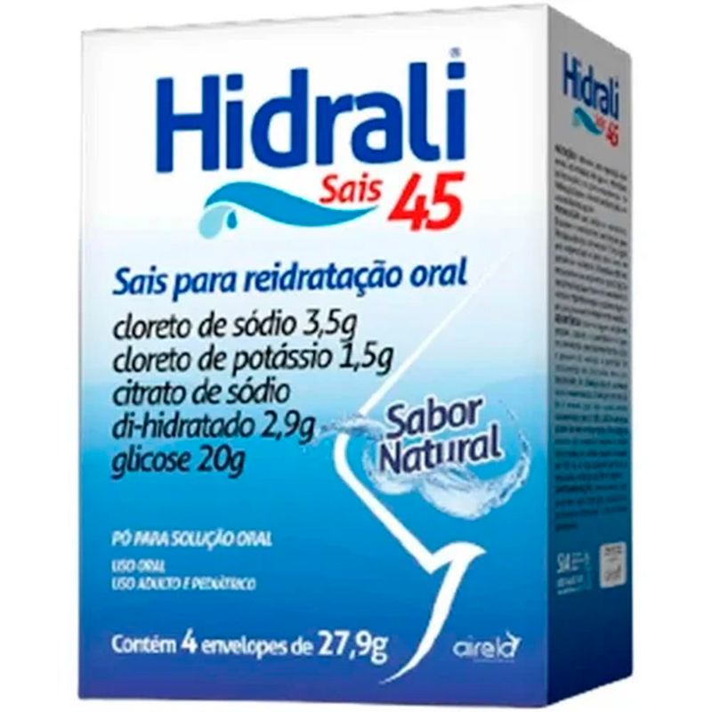 hidrali 45 sais para reidratação oral sabor natural 4 envelopes airela