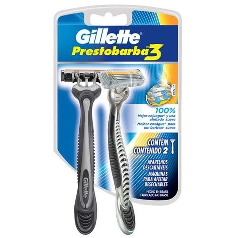 barbeador gillette prestobarba 3 cabeça móvel cartela com 2 unidades