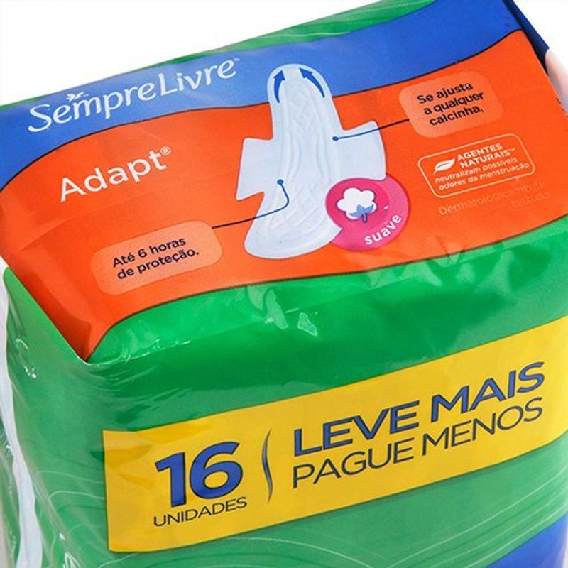absorvente sempre livre adapt suave com abas leve 16 pague 14