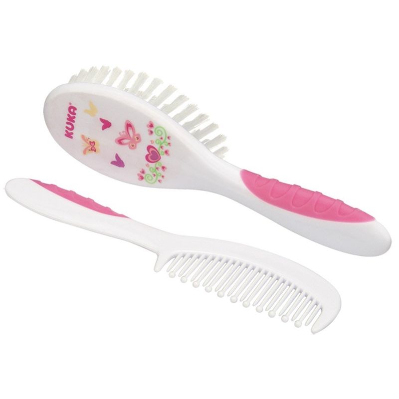 kit infantil 2 peças kuka para cabelo escova + pente soft rosa 7258