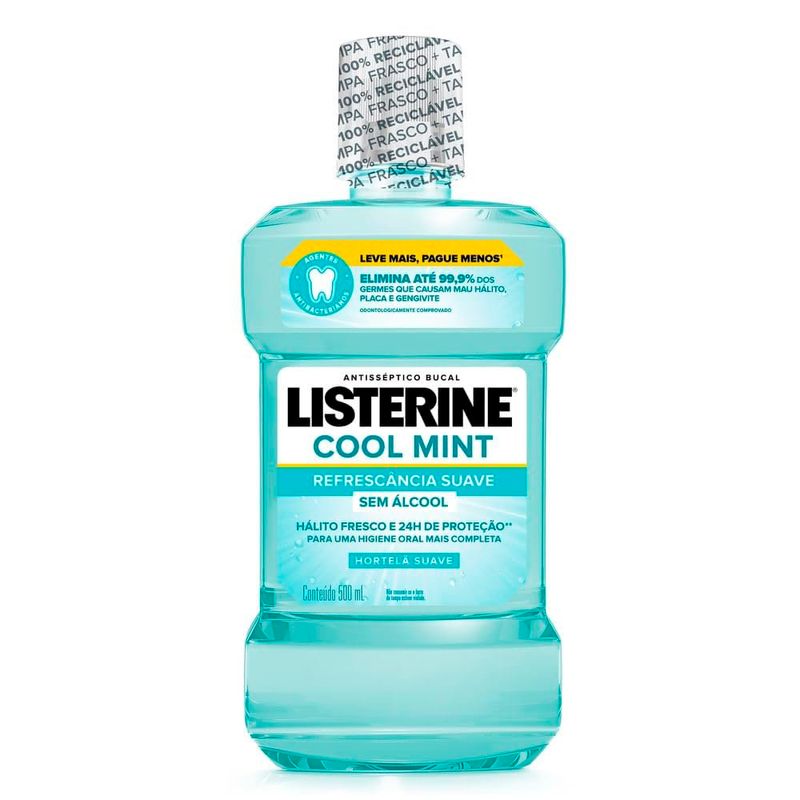 antissépitico bucal listerine cool mint sem álcool 500ml