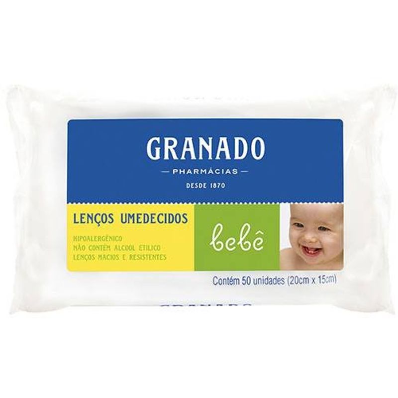 lenço umedecido granado bebê tradicional 50 unidades