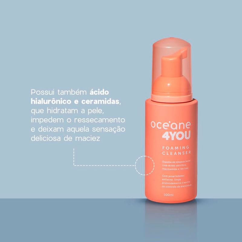 espuma de limpeza facial com ácido salicílico foaming cleanser océane 4you 100ml