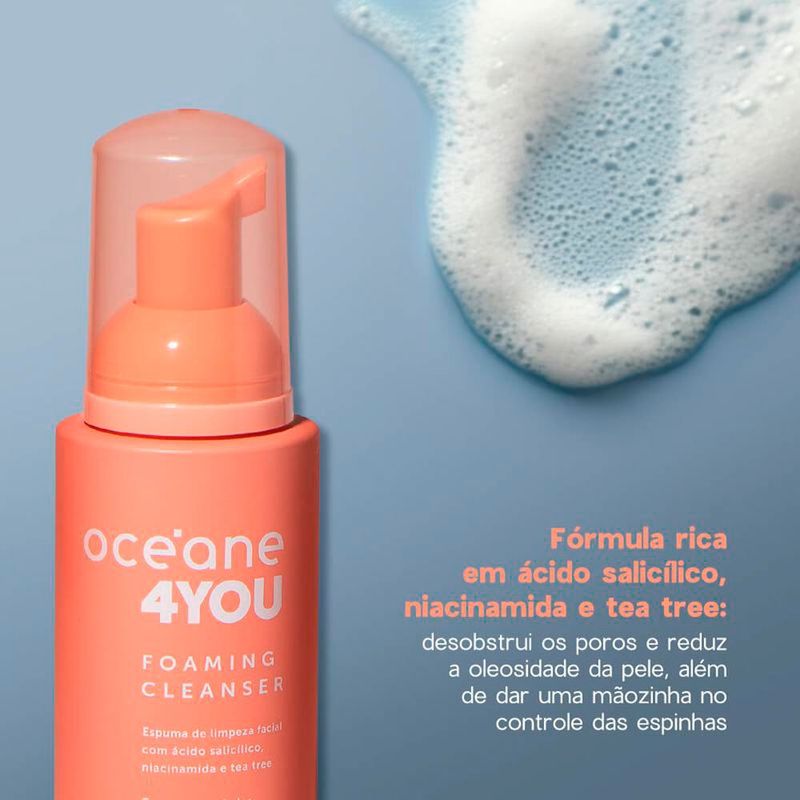 espuma de limpeza facial com ácido salicílico foaming cleanser océane 4you 100ml