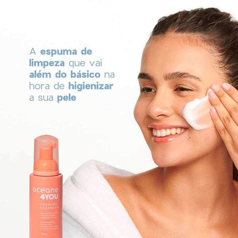 espuma de limpeza facial com ácido salicílico foaming cleanser océane 4you 100ml