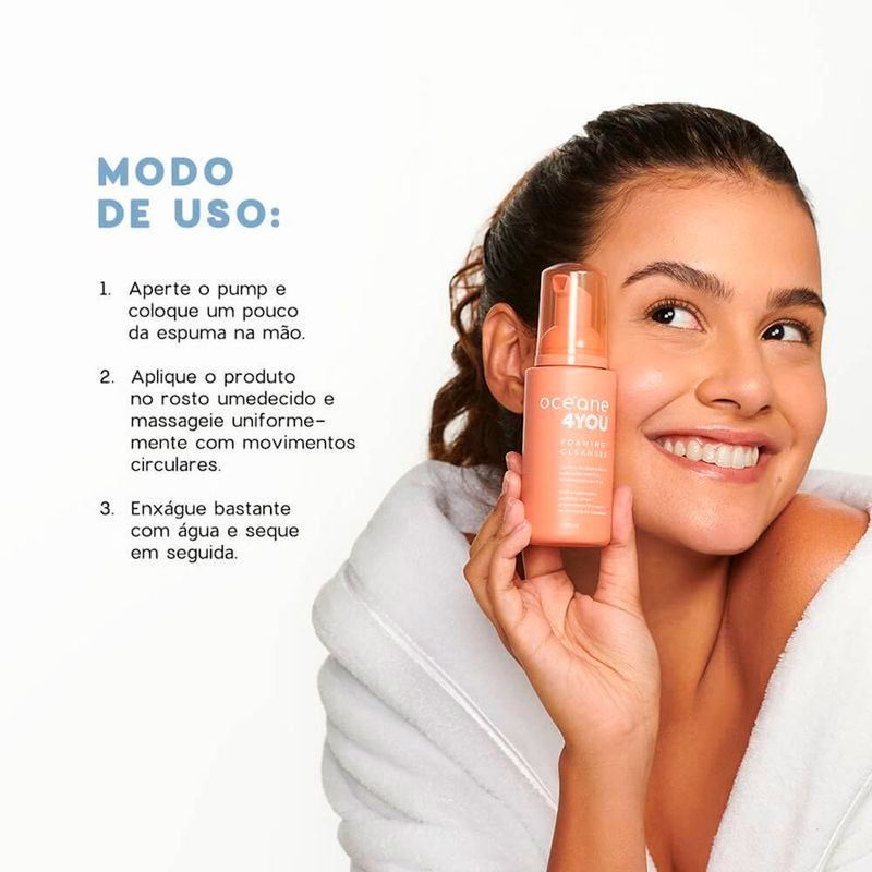 espuma de limpeza facial com ácido salicílico foaming cleanser océane 4you 100ml