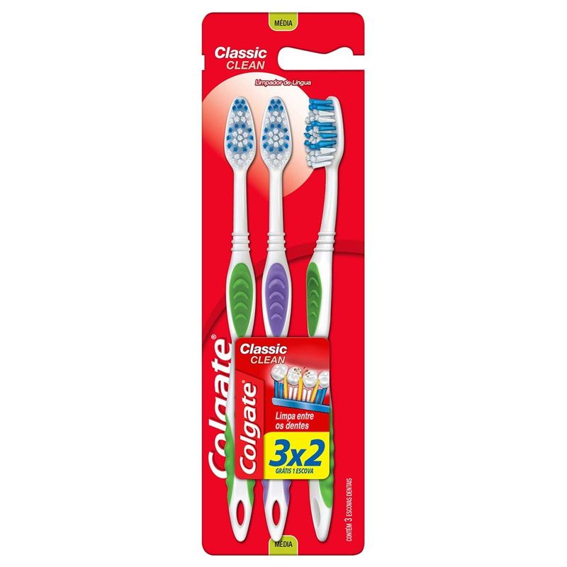escova dental colgate classic clean macia leve 3 pague 2