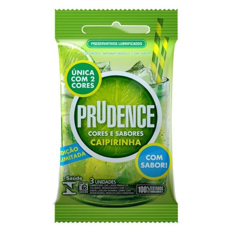 preservativo prudence cores & sabores caipirinha 3 unidades