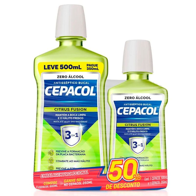 kit enxaguante bucal cepacol citrus fusion sem álcool 500ml + 250ml