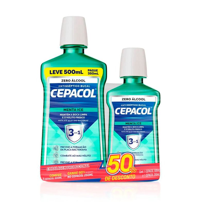 kit enxaguante antisséptico bucal cepacol menta ice sem álcool 500ml + 250ml