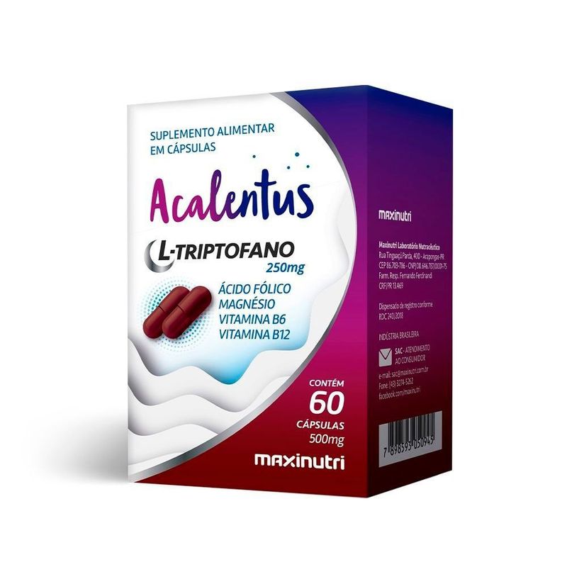 acalentus l-triptofano 250mg 60 cápsulas maxinutri